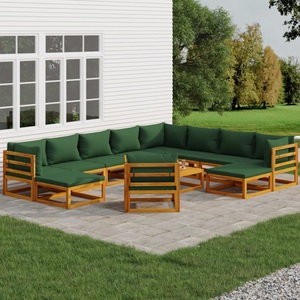 vidaXL, vidaXL 12-tlg. Garten-Lounge-Set mit Grünen Kissen Massivholz, vidaXL 12-tlg. Garten-Lounge-Set mit Grünen Kissen Massivholz
