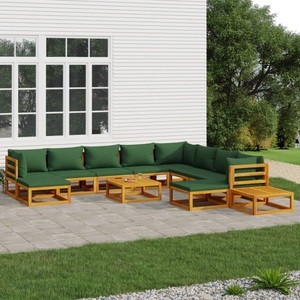 vidaXL, vidaXL 12-tlg. Garten-Lounge-Set mit Grünen Kissen Massivholz