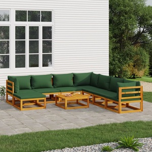 vidaXL, vidaXL 9-tlg. Garten-Lounge-Set mit Grünen Kissen Massivholz, vidaXL 9-tlg. Garten-Lounge-Set mit Grünen Kissen Massivholz