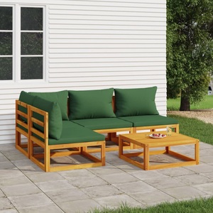 vidaXL, vidaXL 5-tlg. Garten-Lounge-Set mit Grünen Kissen Massivholz, vidaXL 5-tlg. Garten-Lounge-Set mit Grünen Kissen Massivholz