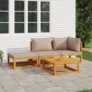 vidaXL, vidaXL 4-tlg. Garten-Lounge-Set mit Taupe Kissen Massivholz, vidaXL 4-tlg. Garten-Lounge-Set mit Taupe Kissen Massivholz
