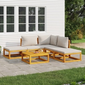 vidaXL, vidaXL 6-tlg. Garten-Lounge-Set mit Hellgrauen Kissen Massivholz, vidaXL 6-tlg. Garten-Lounge-Set mit Hellgrauen Kissen Massivholz