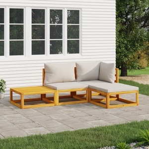 vidaXL, vidaXL 4-tlg. Garten-Lounge-Set mit Hellgrauen Kissen Massivholz, vidaXL 4-tlg. Garten-Lounge-Set mit Hellgrauen Kissen Massivholz