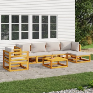vidaXL, vidaXL 7-tlg. Garten-Lounge-Set mit Hellgrauen Kissen Massivholz, vidaXL 7-tlg. Garten-Lounge-Set mit Hellgrauen Kissen Massivholz