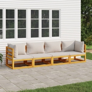 vidaXL, vidaXL 4-tlg. Garten-Lounge-Set mit Hellgrauen Kissen Massivholz