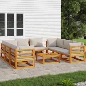 vidaXL, vidaXL 9-tlg. Garten-Lounge-Set mit Hellgrauen Kissen Massivholz, 