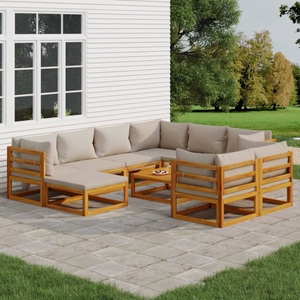 vidaXL, vidaXL 10-tlg. Garten-Lounge-Set mit Hellgrauen Kissen Massivholz