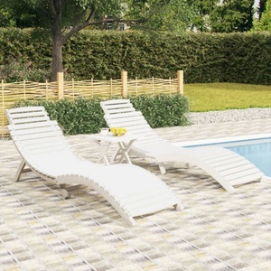vidaXL, vidaXL Sonnenliegen 2 Stk. mit Tisch Weiß Massivholz Akazie