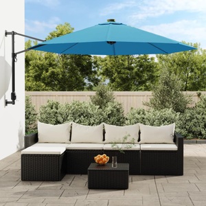 vidaXL, vidaXL Wand-Sonnenschirm mit LEDs Meerblau 290 cm