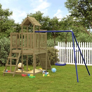 vidaXL, vidaXL Spielturm mit Kletterwand Schaukel Imprägniertes Kiefernholz, vidaXL Spielturm Imprägniertes Kiefernholz