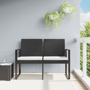 vidaXL, vidaXL Gartenbank 2-Sitzer mit Kissen Schwarz PP-Rattan, vidaXL Gartenbank 2-Sitzer mit Kissen Schwarz PP-Rattan