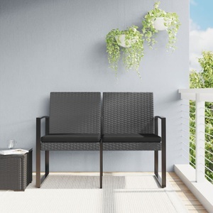 vidaXL, vidaXL Gartenbank 2-Sitzer mit Kissen Dunkelgrau PP-Rattan