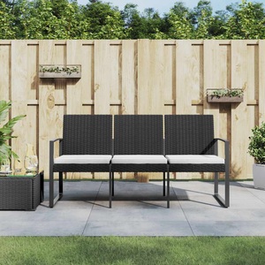 vidaXL, vidaXL Gartenbank 3-Sitzer mit Kissen Schwarz PP-Rattan
