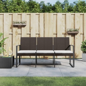 vidaXL, vidaXL Gartenbank 3-Sitzer mit Kissen Braun PP-Rattan