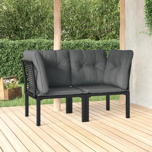 vidaXL, vidaXL Garten-Eckstühle mit Kissen 2 Stk. Schwarz & Grau Poly Rattan