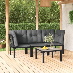 vidaXL, vidaXL 4-tlg. Garten-Lounge-Set Schwarz und Grau Poly Rattan, vidaXL 4-tlg. Garten-Lounge-Set Schwarz und Grau Poly Rattan