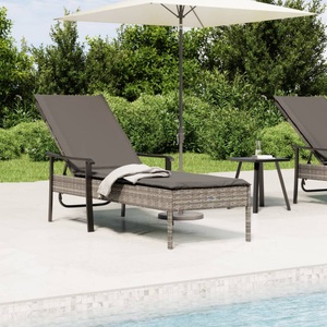 vidaXL, vidaXL Sonnenliege mit Auflage Grau Poly Rattan, vidaXL Sonnenliege mit Auflage Grau Poly Rattan