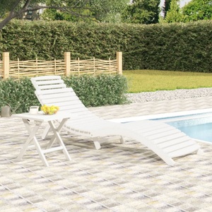 vidaXL, vidaXL Sonnenliege mit Tisch Weiß Massivholz Akazie