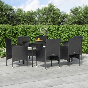 vidaXL, vidaXL 7-tlg. Garten-Essgruppe mit Kissen Schwarz, 