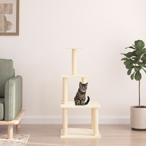 vidaXL, vidaXL Kratzbaum mit Sisal-Kratzsäulen Creme 111 cm, vidaXL Kratzbaum mit Sisal-Kratzsäulen Creme 111 cm
