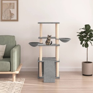 vidaXL, vidaXL Kratzbaum mit Sisal-Kratzsäulen Hellgrau 133 cm, vidaXL Kratzbaum mit Sisal-Kratzsäulen Hellgrau 133 cm