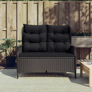 vidaXL, vidaXL Gartenbank 2-Sitzer mit Kissen Schwarz Poly Rattan