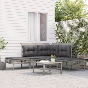 vidaXL, vidaXL 5-tlg. Garten-Lounge-Set mit Kissen Grau Poly Rattan, 