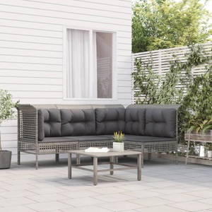 vidaXL, vidaXL 4-tlg. Garten-Lounge-Set mit Kissen Grau Poly Rattan, vidaXL 4-tlg. Garten-Lounge-Set mit Kissen Grau Poly Rattan