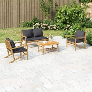 vidaXL, vidaXL 4-tlg. Garten-Lounge-Set mit Dunkelgrauen Kissen Bambus