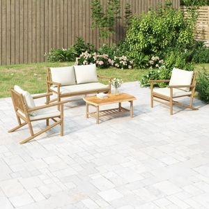 vidaXL, vidaXL 4-tlg. Garten-Lounge-Set mit Cremeweißen Kissen Bambus