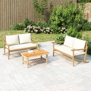 vidaXL, vidaXL 3-tlg. Garten-Lounge-Set mit Kissen Creme Bambus
