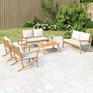 vidaXL, vidaXL 5-tlg. Garten-Lounge-Set mit Cremeweißen Kissen Bambus