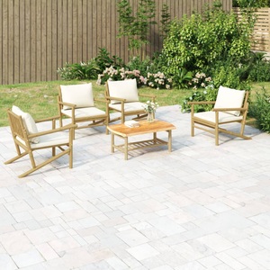 vidaXL, vidaXL 5-tlg. Garten-Lounge-Set mit Cremeweißen Kissen Bambus, 