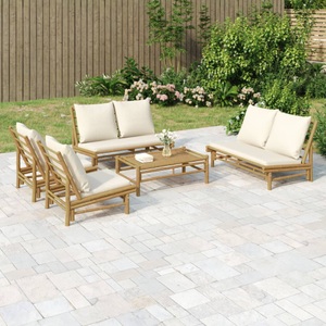 vidaXL, vidaXL 5-tlg. Garten-Lounge-Set mit Cremeweißen Kissen Bambus, 