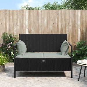 vidaXL, vidaXL Gartenbank 2-Sitzer mit Kissen Schwarz Poly Rattan