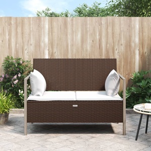 vidaXL, vidaXL Gartenbank 2-Sitzer mit Kissen Braun Poly Rattan