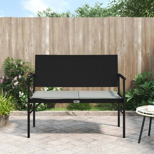 vidaXL, vidaXL Gartenbank 2-Sitzer mit Kissen Schwarz Poly Rattan