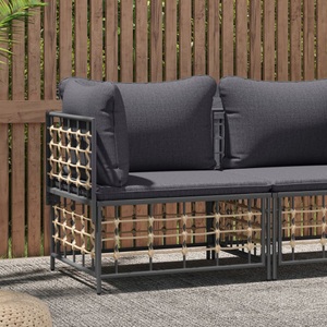 vidaXL, vidaXL Garten-Ecksofa mit Dunkelgrauen Kissen Poly Rattan