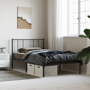 vidaXL, vidaXL Bettgestell mit Kopfteil Metall Schwarz 90x200 cm, vidaXL Bettgestell mit Kopfteil Metall Schwarz 90x200 cm
