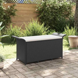 vidaXL, vidaXL Gartenbank mit Kissen Schwarz 116x46x57 cm Poly Rattan