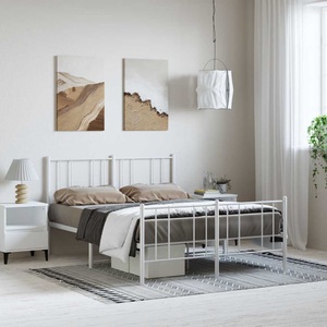 vidaXL, vidaXL Bettgestell mit Kopf- und Fußteil Metall Weiß 150x200 cm