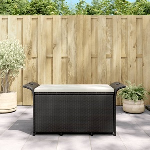 vidaXL, vidaXL Gartenbank mit Kissen Schwarz 116x46x57 cm Poly Rattan