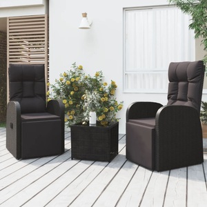vidaXL, vidaXL 3-tlg. Garten-Lounge-Set Schwarz Poly Rattan & Stahl, 