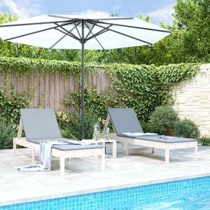 vidaXL, vidaXL Sonnenliegen 2 Stk. mit Tisch Weiß Massivholz Kiefer