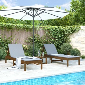 vidaXL, vidaXL Sonnenliegen 2 Stk. mit Tisch Honigbraun Massivholz Kiefer