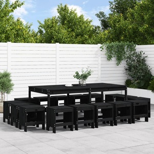 vidaXL, vidaXL 17-tlg. Garten-Essgruppe Schwarz Massivholz Kiefer, 
