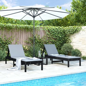 vidaXL, vidaXL Sonnenliegen 2 Stk. mit Tisch Schwarz Massivholz Kiefer