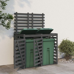 vidaXL, vidaXL Mülltonnenbox für 2 Tonnen Grau Massivholz Kiefer, vidaXL Mülltonnenbox für 2 Tonnen Grau Massivholz Kiefer