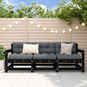 vidaXL, vidaXL 3-tlg. Garten-Lounge-Set Schwarz Massivholz Kiefer, vidaXL 3-tlg. Garten-Lounge-Set Schwarz Massivholz Kiefer