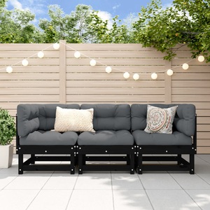 vidaXL, vidaXL 3-tlg. Garten-Lounge-Set Schwarz Massivholz Kiefer